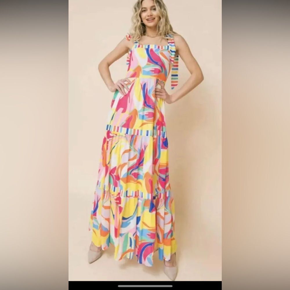 NWT Aura colorful‎ striped maxi dress M